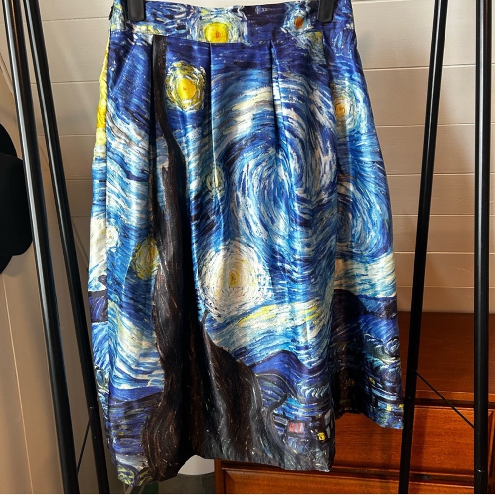 Van Gogh Print Midi Skirt
